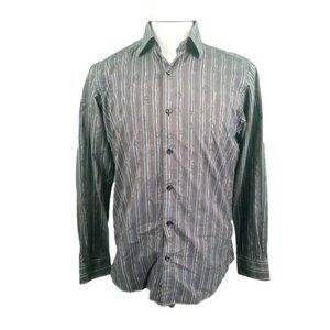 Bugatchi Uomo Medium Multi Color Stripe Long Sleeve Button Front Cotton Shirt.